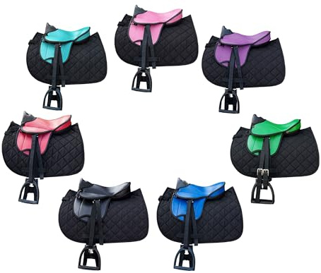 Brama West Holzpferd Sattel Set „My Happy Pony“ | Sattel für Shetty Pony Holzpferd | mit Satteldecke, Sattelgurt, Steigbügel & Steigbügelriemen (Schwarz)