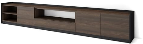 Skraut Home | TV-Schrank, Lowboard | für Wohnzimmer und Esszimmer | 310x50x37 cm | Für TV-Geräte bis zu 80 | Fernsehtisch | Moderner Stil | Eiche dunkel und Schwarz