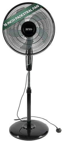 Zuvo 16 Inch Pedestal Fan | Oscillating Standing Electric Fan with Adjustable Height & Tilt | Powerful Floor Fan for Bedroom, Living Room & Home | 3 Speed Cooling Fan (Black)