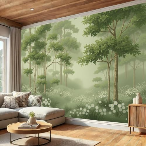 Verträumt Und Bezaubernd Fototapete Wanddeko Wandbild Wandtapete, Tapete Wildblumen Im Nebel Fototapeten für Wohnzimmer Schlafzimmer Kinderzimmer, 350 x 256 cmTürkis
