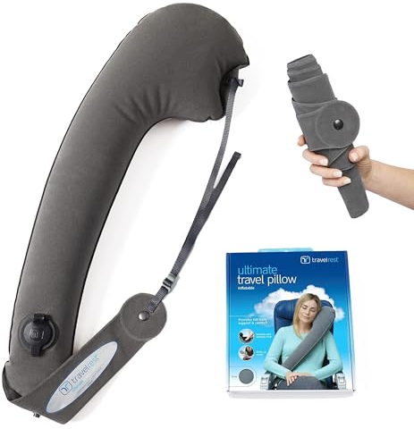 TRAVELREST Ultimate Travel Neck and Body Pillow - Unparalled Support Design, Essentail for Bus, Train, Airplane, Office, Wheelchairs, Comfort and Support, Rolls Up, Straps to Airplane Seat & Car- Grey