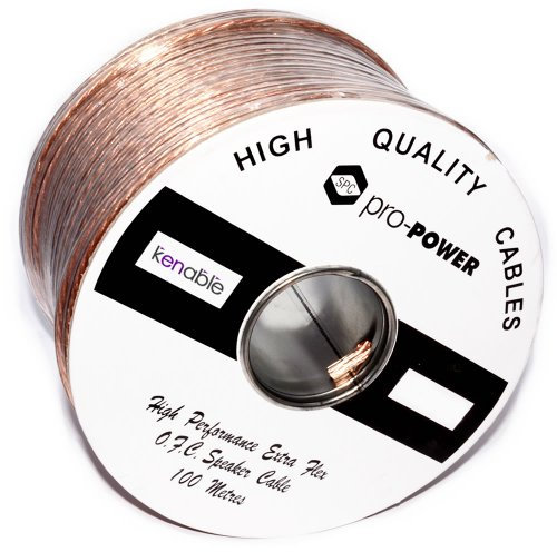 kenable Speaker Cable 105 Strand OFC Oxygen Free Copper Wire 2 Core Flexible Audio Cable for Car Stereo Hi-Fi Home Audio 100m Reel Transparent with Polarity Line