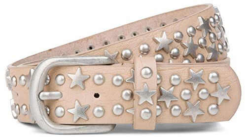 styleBREAKER Nietengürtel mit Sterne und Rundnieten im Vintage Style, kürzbar 03010030, Farbe:Beige, Größe:85cm