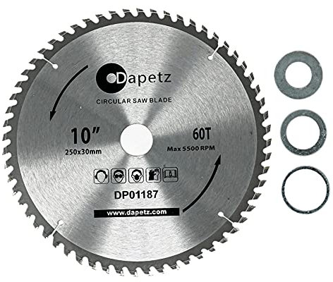 Dapetz ® 2Pcs TCT Circular Wood Fine Cut Saw Blade 250mm x 30mm Bore 80 Teeth, 22.2mm Rings Mitre Hardened Tempered Fits A Multitude Of Circular Saws Compatible with Dewalt Makita Bosch