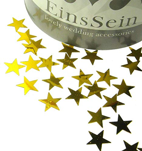 EinsSein 14g Streudeko Sterne ca. 1.000 St. 1cm Gold Metalic-Glanz Tischdeko Hochzeit Konfetti Deko Wedding Dekoration Hochzeitsdeko Streudekor Tisch Confetti