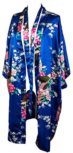 CCcollections Long Kimono Robe pour Femme, Peignoir de Luxe Léger - Élégante Robe de Nuit & Peignoir de Mariée, Cadeau Parfait pour une Douche Nuptiale & Loungewear de Luxe (Bleu Royal)