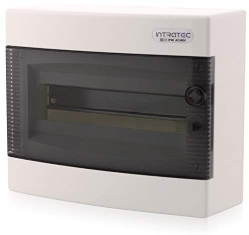Intratec Sicherungskasten Aufputz, IP40 – Verteilerkasten Gehäuse innen, Verteilerkasten mit transparenter Tür für Trockenraum-Installation, 1-reihig, 12 Module, 287 x 236 x 112 mm, Weiß