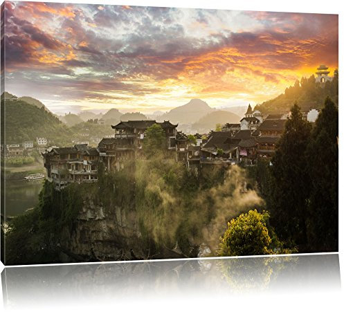 Pixxprint Gigantisches Dorf in China, Größe: 80x60cm, Leinwandbild, fertig gespannt, Wandbild, Dekoration, Kunstdruck, kein Poster