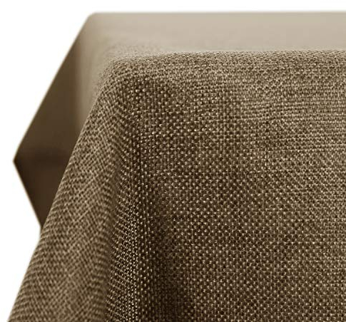 Deconovo Abwaschbar Tischdecke Leinenoptik Tischwäsche Lotuseffekt Tischdecken Wasserabweisend Tischtuch für Esstisch Küche Garten Wohnzimmer, 300x150 cm, Taupe, 1 Stück