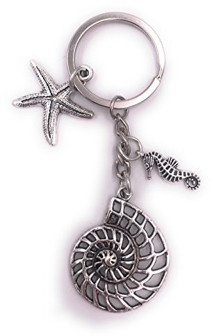 H-Customs Starfish Escargot Hippocampe Porte-clés Pendentif en métal argenté