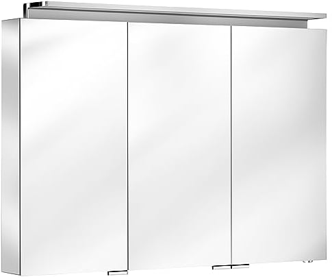 KEUCO Royal L1 LED Spiegelschrank mit 3 Türen, 100 cm, Made in Germany, Vorbau, Aluminium-Korpus, Seiten verspiegelt, Beleuchtung dimmbar