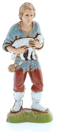 Moranduzzo Young Shepherd with Lamb for Nativity Scene 4 Inch Scale 1:20 – Height 3.42 in – Resin Figure, Hand-Painted, Sculptor Martino Landi