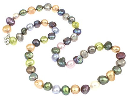 TreasureBay Halskette mit Karabinerverschluss, mehrfarbig, 8 - 9 mm, Süßwasserperlen, erhältlich in einer schönen Schmuck-Geschenkbox, Perle, Perle