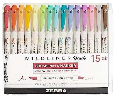 Zebra Pen Mildliner Doppelter Ended Meißelspitze Stift & Marker mit feiner Spitze 15 pk - sortierte Farben