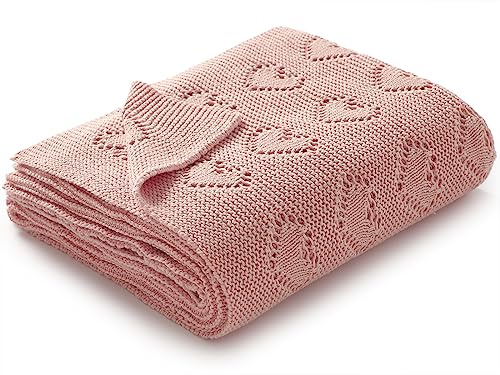 mimixiong Babydecke aus 100% Baumwolle - kuschelige Strickdecke ideal als Neugeborene, 100 x 80 cm (Pink)