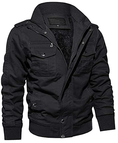 MAGCOMSEN Jacke Herren Übergangsjacke Outdoor Jacken Fleecejacke Fliegerjacke Parka Dickjacke Winter Schwarz S