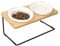 Navaris Gamelle Double avec Support - Mangeoire pour Chien Chat - 1x Stand en Bambou - 2X Bol en Céramique - Porte-Gamelles Croquettes Eau Pâtée