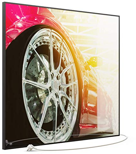 STEINFELD Heizsysteme® Glas Bild Infrarot-Heizpaneel Flach Heizkörper inklusive TS11 WiFi Thermostat | Made in Germany | Motive 008 rotes Auto (1200 Watt, schwarz)
