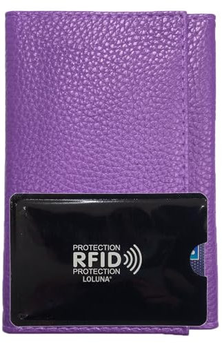 LOLUNA® Porte Papier Voiture Cuir Souple + étui Carte RFID, Format 3 Volets Compact, Carte Grise, permis, identité, Assurance, crédit - Violet