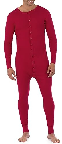 Fruit of the Loom Herren Premium Thermal Union Suit Pyjamahose, Rot/Ausflug, einfarbig (Getaway Solids), Large