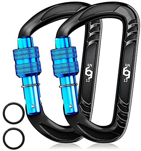 Rhino Produxs 12kN Heavy Duty Lightweight Carabiner Clips with keyrings - Excellent for Securing Pets, Outdoor, Camping, Hiking, Hammock, Dog Leash Harness, Keychains