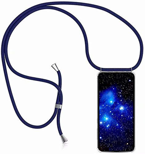 Bigcousin Handykette kompatibel mit Samsung Galaxy A21S,Handyhülle mit Band,Transparent Silikonhülle,Schutzhülle mit Kordel in Blau