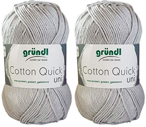 2x50 Gramm Gründl Cotton Quick 100% Baumwolle, Häkelgarn mercerisiert, gasiert, gekämmt inkl. Anleitung für ein Meerschwein (129 Hellgrau)