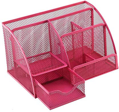TopHomer Pot à crayons en maille pour fournitures de bureau, organiseur de fournitures de bureau, 6 composants avec tiroir de rangement (rose)
