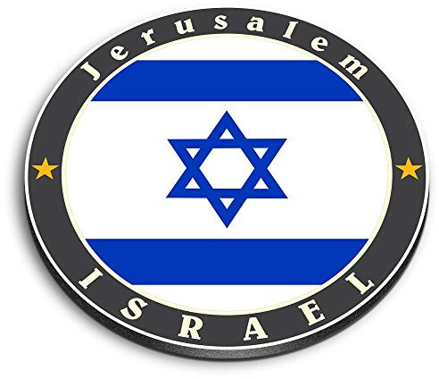 1 x Round MDF Magnet - Jerusalem Israel Flag Map Travel 5618