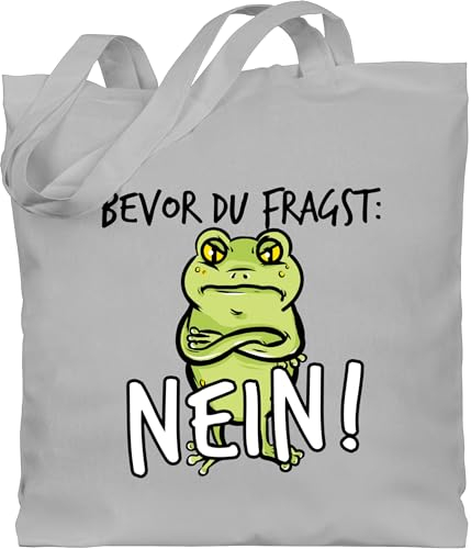 Baumwolltasche - Sprüche Statement mit Spruch - Bevor du fragst: Nein! - Frosch - Schwarz - Unisize - Hellgrau - frösche tasche beutel+mit+sprüchen+lustig sprueche nö beutel stoffbeutel lustige