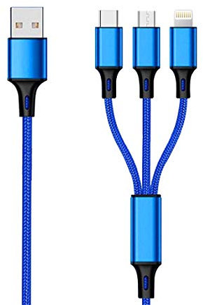 2GO in 1 USB Ladekabel - blau - 150cm für Micro-USB & Apple 8-Pin & USB Type-C