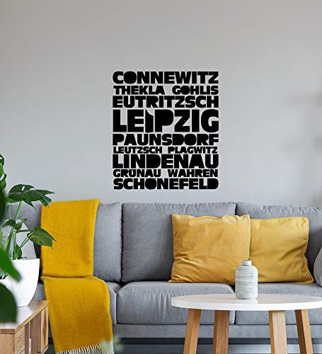 Leipzig Stadtteile Wandtattoo Schwarz Aufkleber 40 x 45 cm