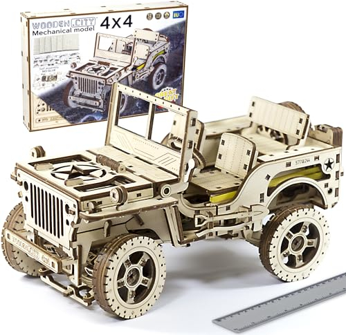 WOODEN.CITY 3D Puzzle Holz Modellbausatz Auto SUV 4x4 Off-Road, Mechanisch DIY Spielzeug, Laser Cut Größe 279 x 151 x 148 mm, Partner Geschenke, Holzpuzzle Erwachsene, Bastelset für Erwachsene
