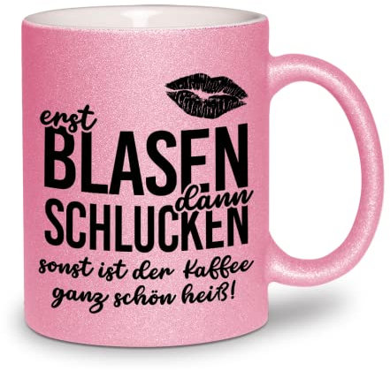 glitzertassen.de® | Erst blasen dann schlucken | Tasse mit Glitzer | Geschenkidee | Rosé