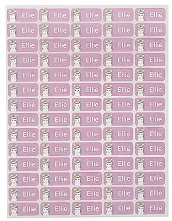 Kleberli - 120 Stück Persönliche Namensaufkleber - 30 × 13 mm - Design: Unicorn - Namensaufkleber für Kleidung und Gegenstände