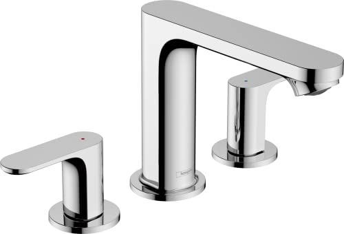 hansgrohe Rebris S - Mitigeur de lavabo 3 trous avec tirette et vidage, Robinet de salle de bain avec hauteur sous bec 107 mm, économie d'eau (EcoSmart), Chromé, 72530000