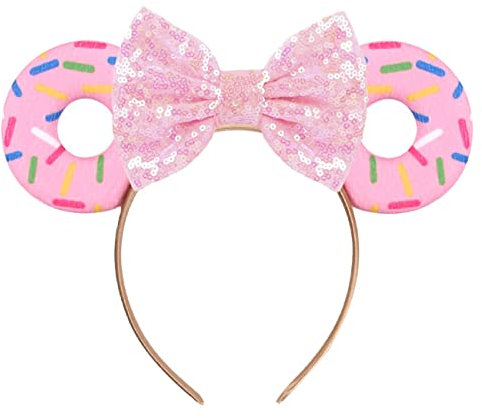 Weihnachten Halloween Maus Ohren Schleife Stirnband Haarreifen für Frauen Mädchen, Glitzer Pailletten Donut Stirnband Katzenohren Haarbänder Haarschmuck (Rosa)