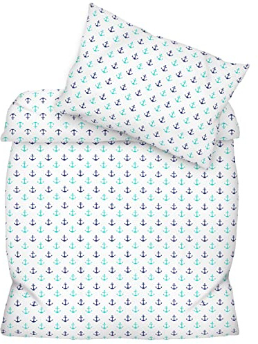 Amilian Bettwäsche Set 1x Bettbezug: 120 x 90 cm und 1x Kopfkissenbezug 40x60 cm mit Hotelverschluss Bettgarnitur 120x90 cm für Sommer und Winter Anker Artdeko
