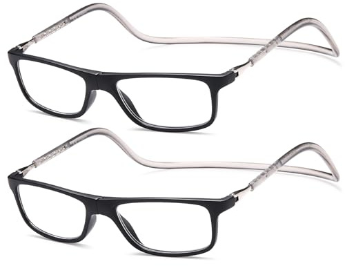 NEW VISION Lunettes 2 pack, Lunettes Loupe, Lunettes De Lecture Magnétique, Longueur RéGlable Lunette De Lecture Homme Femme, NV2904 (2noir, 2.5, x)