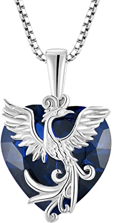Starnny Damen Kette Silber 925 Phönix Anhänger Halskette 12mm 5A Cubic Zirkonia September Geburtsstein Saphir Schmuck für Damen