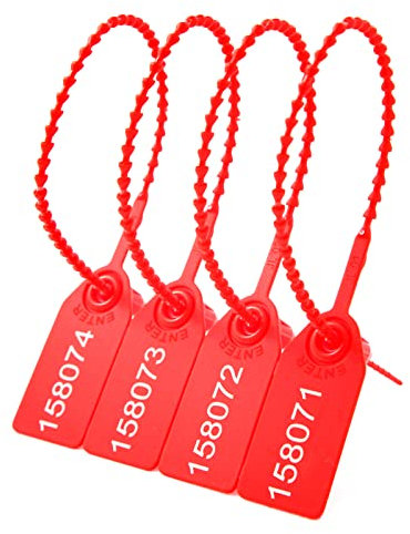 100 Stück Kunststoff Tamper Seals Nummerierte Sicherheitsschilder Kabelbinder für Feuerlöscher Pull Tite Sicherheitslaschen Einweg Selbstsichernde Sicherheitsdichtungen (Rot)