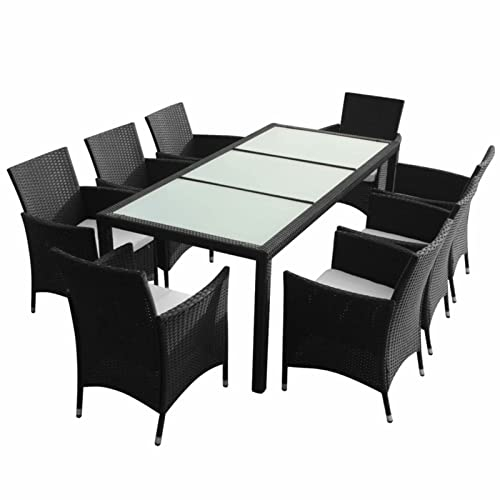 Yolola Polyrattan Gartenmöbel Set Rattan Essgruppe 8 Personen Gartenmöbel Essgruppe mit Auflagen Sitzgruppe Garten 9-TLG. Gartengarnitur Terrassenmöbel Schwarz und Weiß