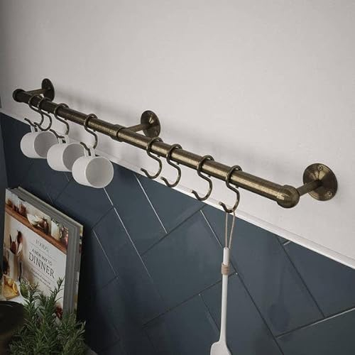Rothley Easy-Fit 60cm Kitchen Utensil Rail Kit in Antique Brass - Wall Mounted Utensil & Mug Holder