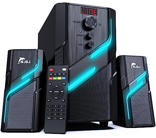 NJSJ 2.1 Bluetooth PC Speakers with Subwoofer, 25W Stereo Multimedia Speaker for PC Desktop with Powerful Bass, RGB Light, Bluetooth/Aux/USB/SD Input for Gaming, Music, Movies