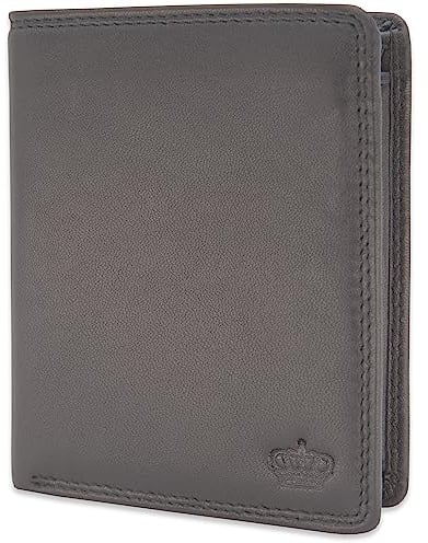 Baur Herren Geldbörse Echtes Leder Nappa | Geldbeutel mit RFID Schutz | Portemonnaie Hochformat | Geldtasche mit Münzfach |Wallet mit viele Kartenfächer (Hochformat mit Druckknopf innen, Dunkel Braun)