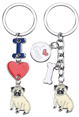 WEWAYSMILE 2 Stück Welpe Schlüsselanhänger, Hunde Schlüsselanhänger, Niedlicher Welpe-Schlüsselanhänger, Für Dekor-Auto-Schlüsselanhänger, Länge 3.7-3.84 Zoll/9.4-9.75 cm (Mops)