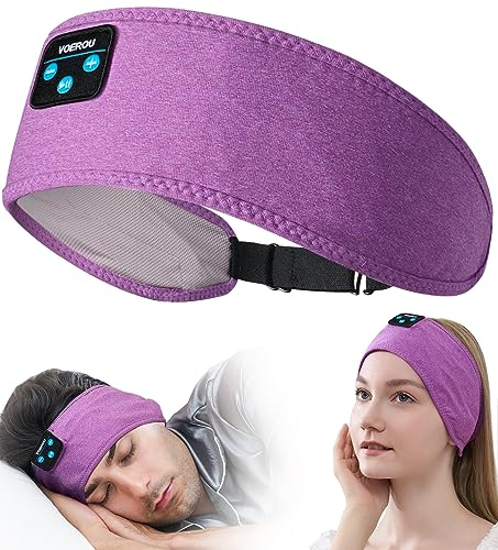Voerou Auriculares para Dormir, Diadema Bluetooth Ajustable,Inalámbricos, Auriculares de Música para Dormir, Gadgets Tecnológicos para Dormir de Lado, Entrenamiento, Trotar, Yoga, Insomnio, Meditación