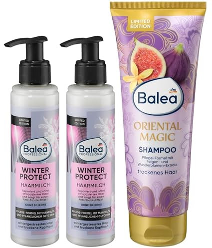 Balea 3er-Set Haarpflege: Haarmilch Professional WINTER PROTECT mit Mandelöl für wintergestresstes Haar, trockene Kopfhaut (2 x 150 ml) + Shampoo ORIENTAL MAGIC für trockenes Haar (250 ml), 550 ml