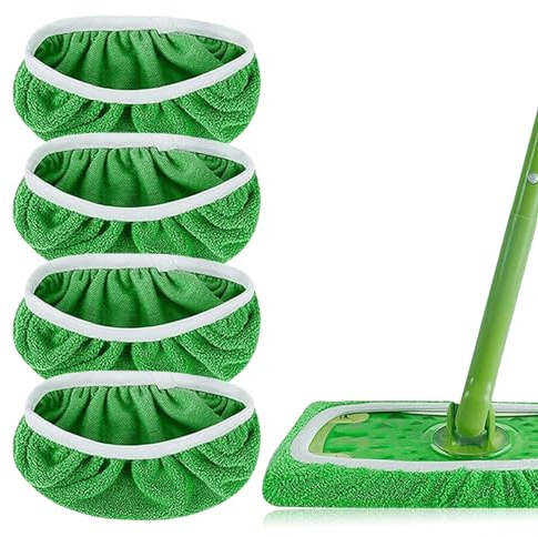 4 Stück Tücher Wiederverwendbare für Swiffer Sweeper Mop, Feuchte Bodentücher mit hoher Wasser- und Schmutzaufnahme, Trockene Bodentücher, Ersatzbezug für Nass- und Trockengebrauch