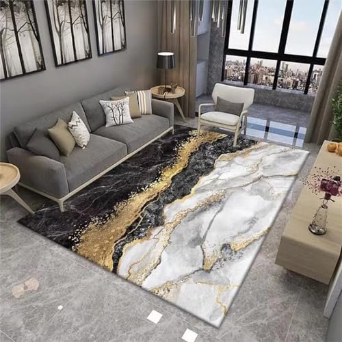 RUGMRZ Outdoor Teppich XXL Flickenteppich Waschbar graue Marmorstruktur gelbe Verzierung Wohnzimmerzubehör verschleißfest Flur Lang 160X230CM